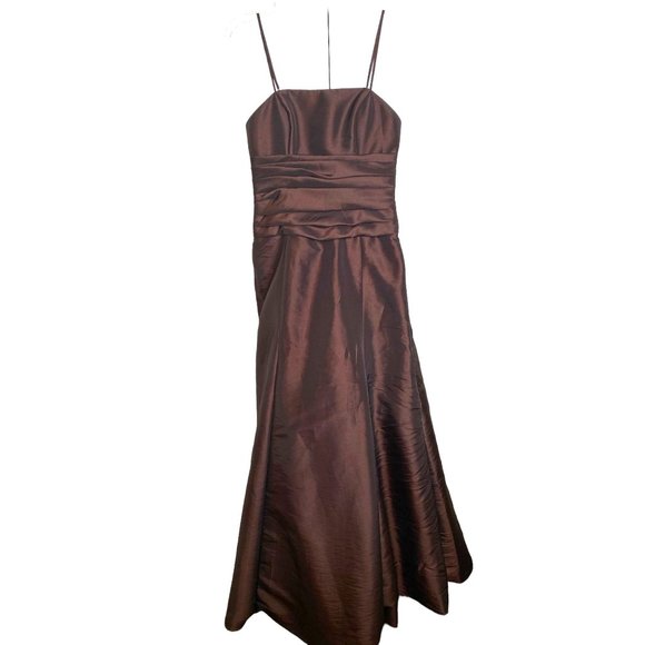 WTOO by Watters and Watters Womens Brown Formal Spaghetti Strap Ball Gown Size 4